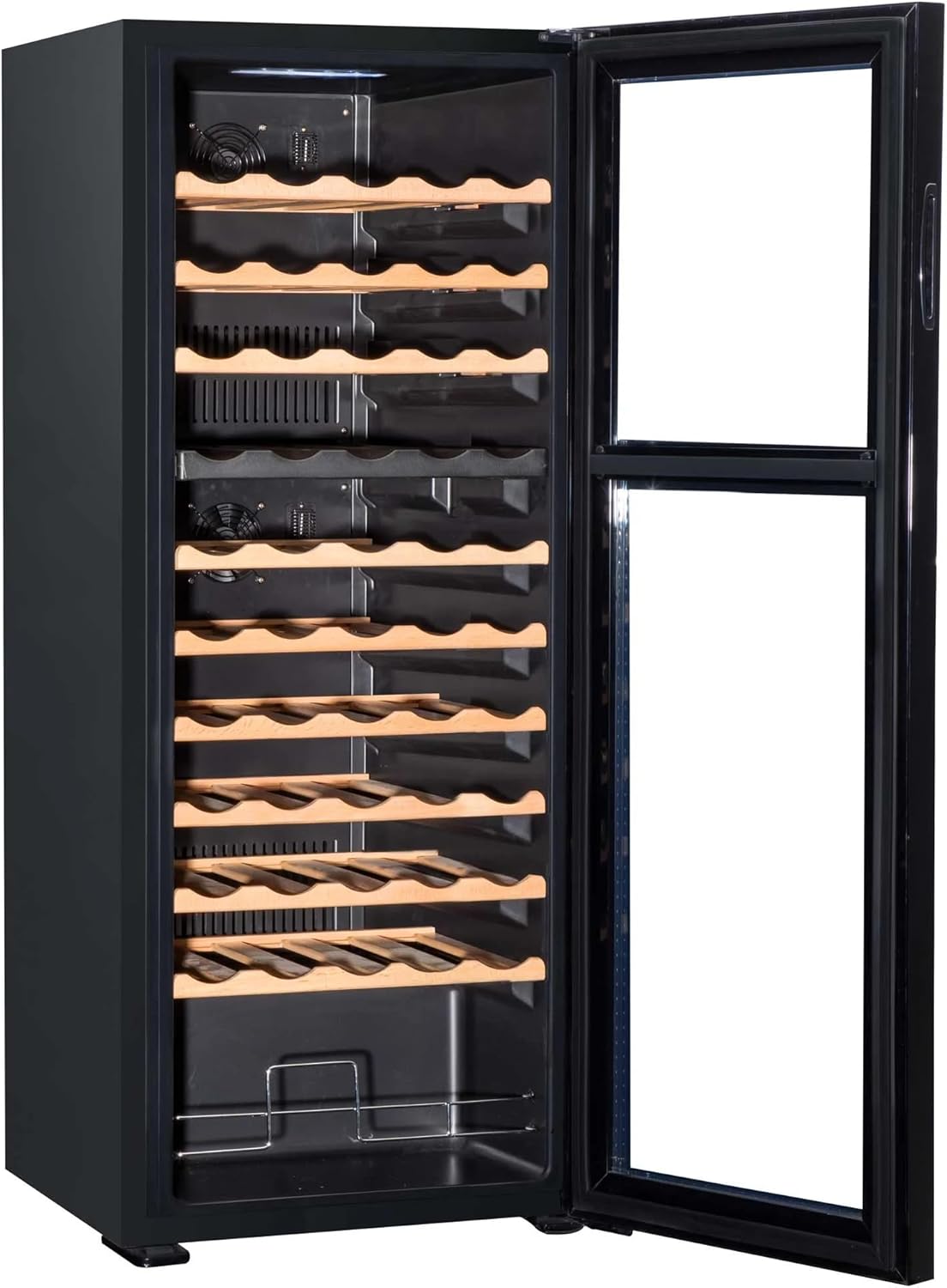Baridi 55 Bottle Dual Zone Wine Fridge with Digital Touch Screen Controls, Beech Wood Shelves & LED Light, Black - DH93 55 Bottles