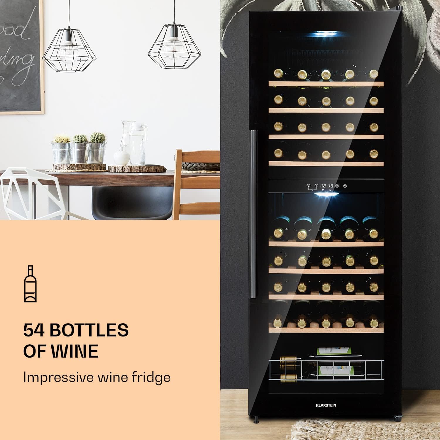 Free-standing Wine Cooler Drinks Fridge, Dual Zone Wine Fridges Drinks Cooler, Indoor/Outdoor Small Beer Fridge with Glass Door, UV Protection Refrigerator w/Touch Pad, 4-22°C, 54 Bottles 54 Bottles Dark Black