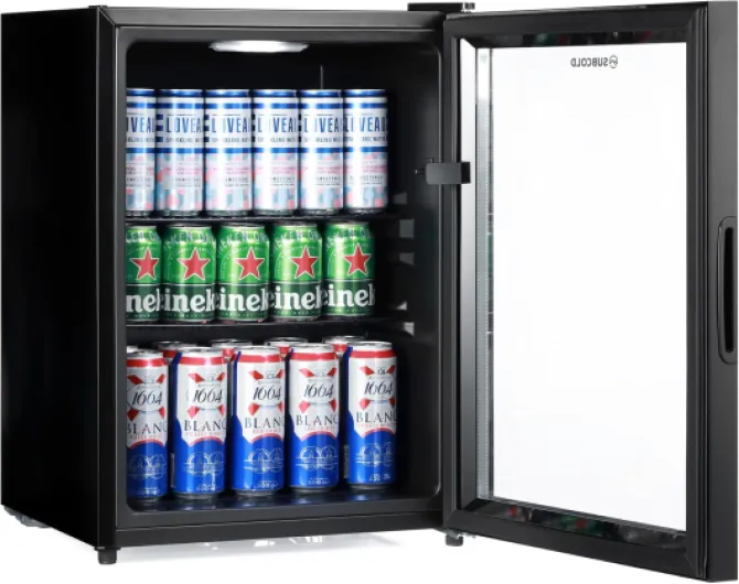 Cave60 LED Glass Door Drinks Fridge for Wine & Beer - Mini Chiller - 54 Cans (Black) 60L Black With Glass Door