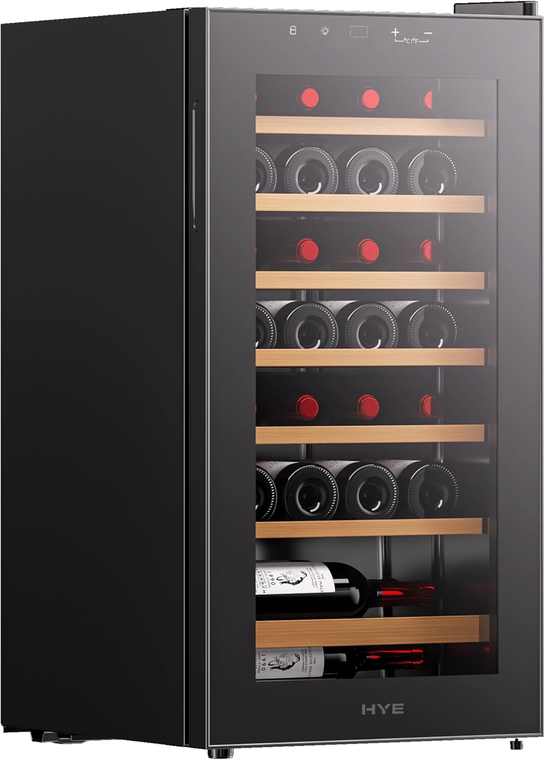 Wine Cooler - Wine Fridge With 28 Bottle/88L Storage, 43CM Width, Wooden Shelves, LED Top Lighting, Temperature Range Adjustment, 40 dB Operation, Perfect For Collectors - RF01WC28B31 28 Bottles