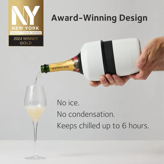 Champagne Cooler - NEW - Award-Winning Iceless Design with Detachable Bottle Stopper - Keeps Wine Cold up to 6 Hours - Fits Most 750ml Champagne, Prosecco & Sparkling Wine Bottles (Champagne)