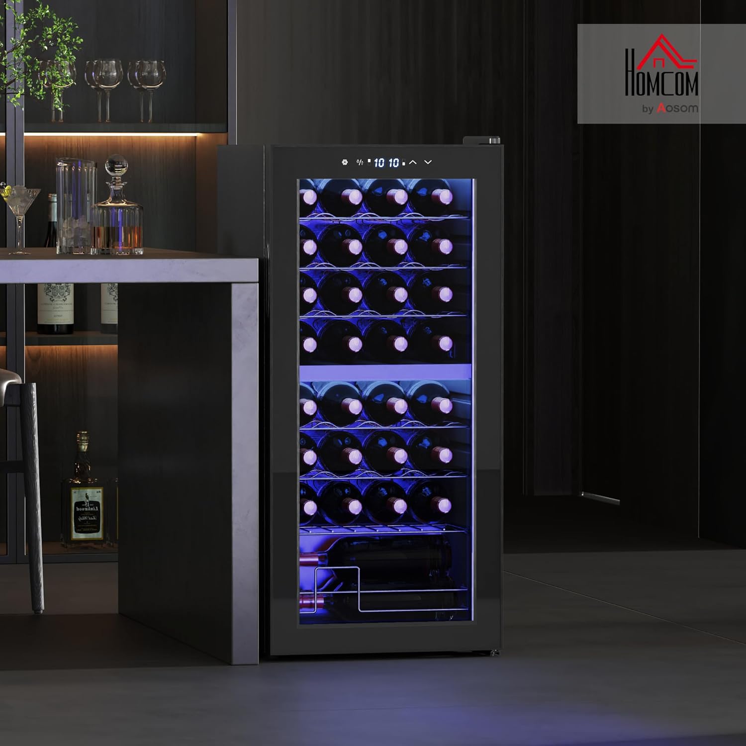 86L Freestanding Wine Cooler with UV-resistant Tempered Glass Door, 32 Bottles Dual Zone Wine Fridge with Adjustable Temperature Control, Digital Touch Screen, Black