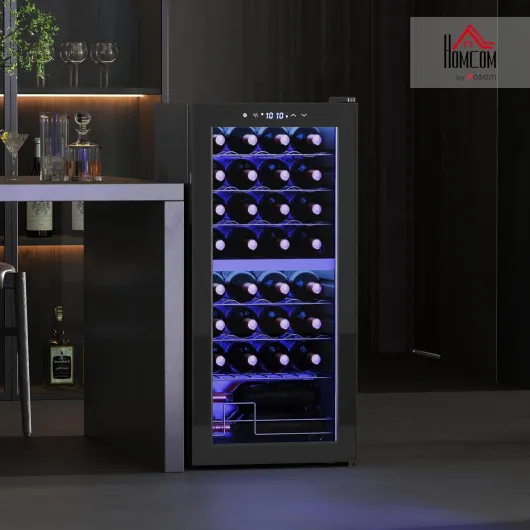 86L Freestanding Wine Cooler with UV-resistant Tempered Glass Door, 32 Bottles Dual Zone Wine Fridge with Adjustable Temperature Control, Digital Touch Screen, Black