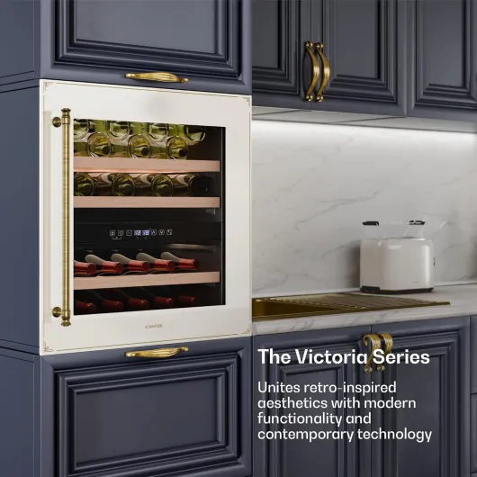 Vinsider Victoria 36 Wine Fridge - 36 Bottle Capacity, Dual Zone, 5-22°C, Touch Control, LED Lighting, UV Protection, Built-in Wine Cooler, Cream 2 Zones / 36 Bottles Cream