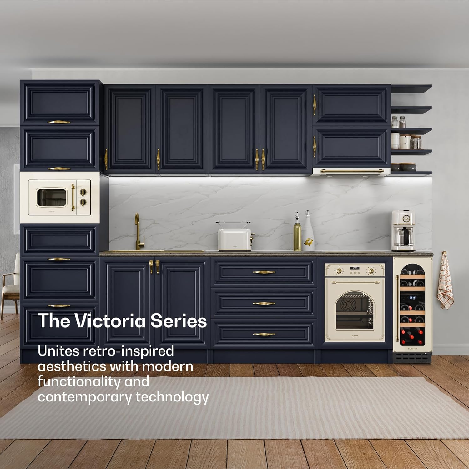 Vinovilla Victoria 17 Wine Fridge - Dual Zone, 17 Bottle Capacity, 5-22°C, LED Control, Touch Control, UV Protection, Quiet Operation, Built-in/Free-Standing Wine Cooler Cream 17 bottles