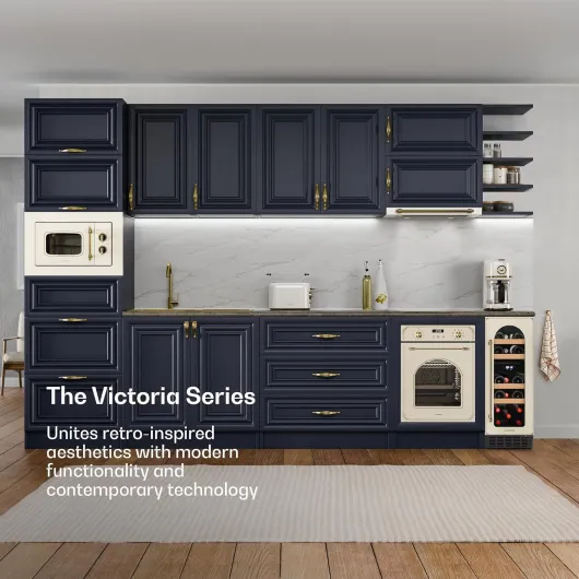 Vinovilla Victoria 17 Wine Fridge - Dual Zone, 17 Bottle Capacity, 5-22°C, LED Control, Touch Control, UV Protection, Quiet Operation, Built-in/Free-Standing Wine Cooler Cream 17 bottles