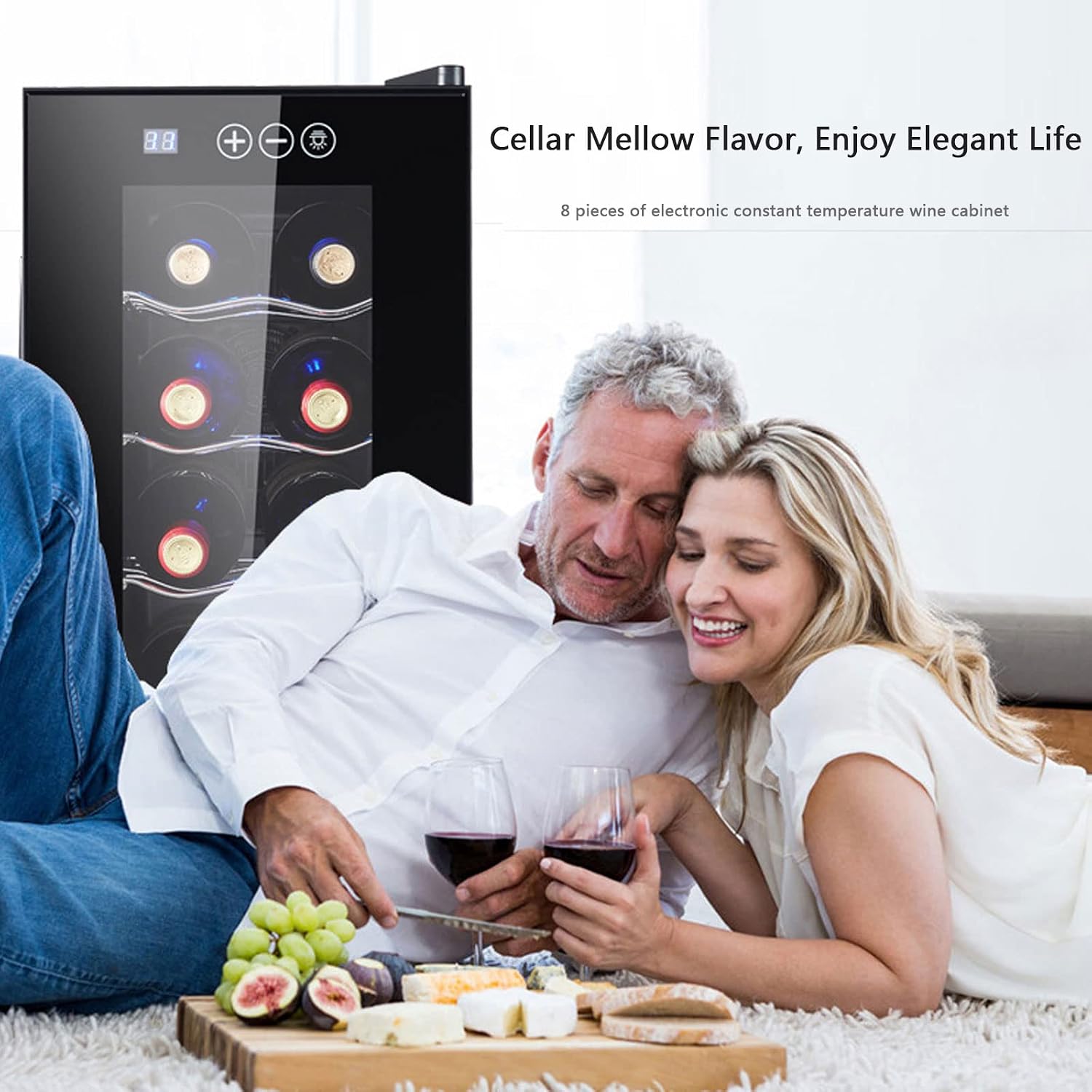 Wine Refrigerator - 23 Litres / 8 Bottles, 8-18°c, Low Noise: 26 Db, Three Metal Shelf Levels, LED Lighting, Black Under-counter Drinks Fridge, UV Protection, Wine Cooler, Black