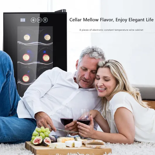 Wine Refrigerator - 23 Litres / 8 Bottles, 8-18°c, Low Noise: 26 Db, Three Metal Shelf Levels, LED Lighting, Black Under-counter Drinks Fridge, UV Protection, Wine Cooler, Black