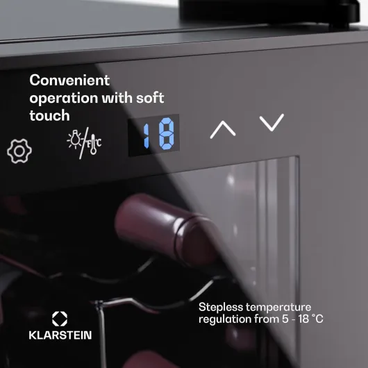 Single Zone Refrigerated Wine Cellar, Fridge Bar, Glass Door, Mini Silent Refrigerator, 5-18°C, 8 Bottles One zone horizontal / 8 bottles Black