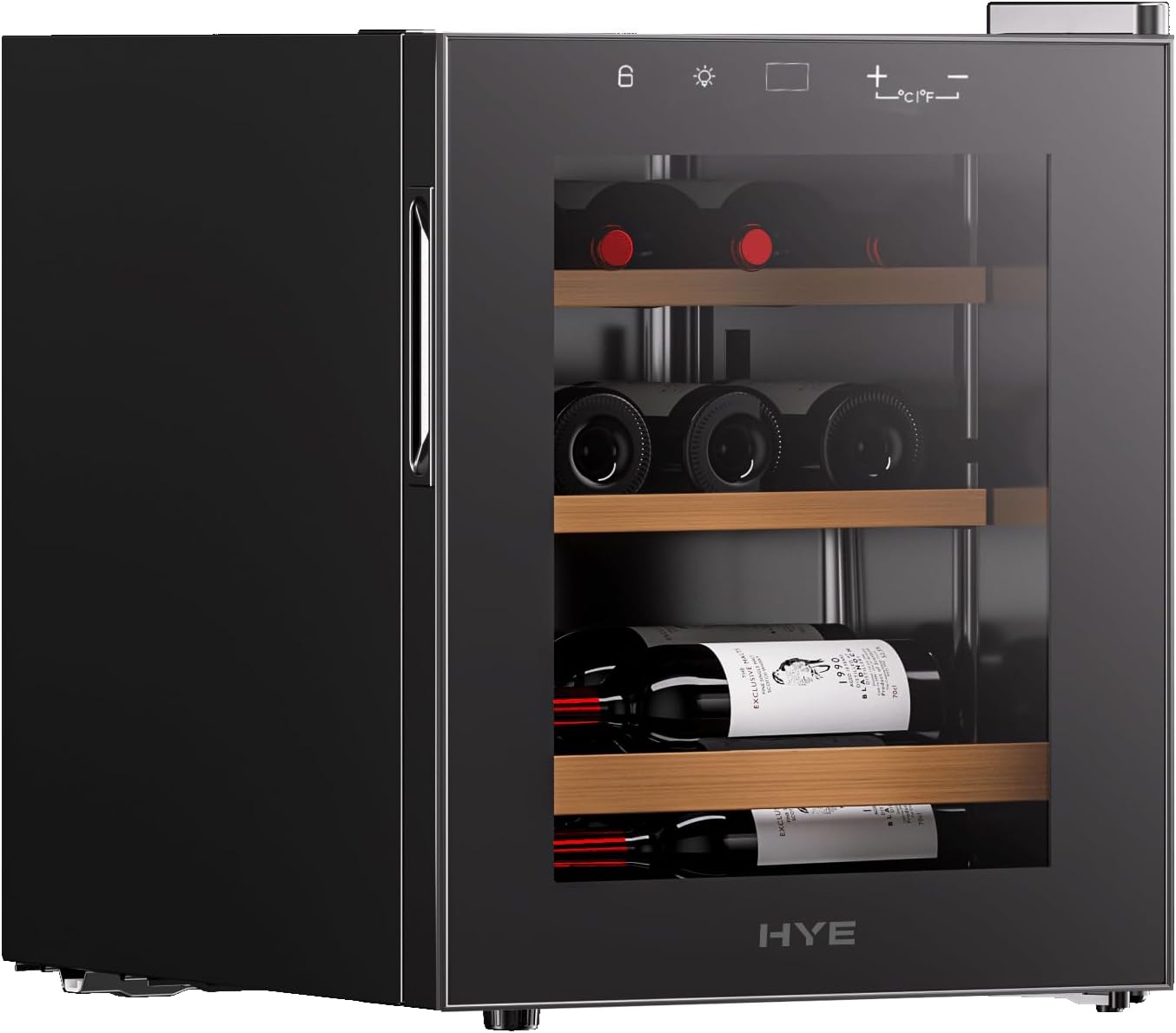 Wine Cooler - Wine Fridge With 15 Bottle/46L Storage, 43CM Width, Wooden Shelves, LED Top Lighting, Temperature Range Adjustment, 40 dB Operation, Perfect For Kitchens & Home Bars - RF01WC15B31 15 Bottles