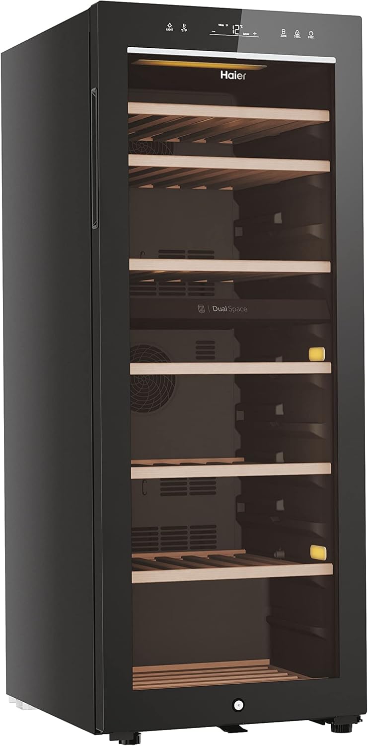 HWS77GDAU1(UK) Freestanding Wine Cooler, 1 door, 77 Bottles, 127cm Tall, Black [Energy Class G]