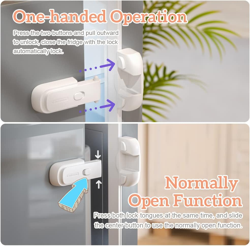 1 Pack Updated Child Proof Refrigerator/Fridge/Freezer Door Lock Apply to Max 1"(25mm) Sealing Strip for Toddlers and Kids, no Tools Need or Drill (White)