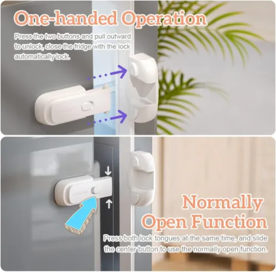 1 Pack Updated Child Proof Refrigerator/Fridge/Freezer Door Lock Apply to Max 1"(25mm) Sealing Strip for Toddlers and Kids, no Tools Need or Drill (White)