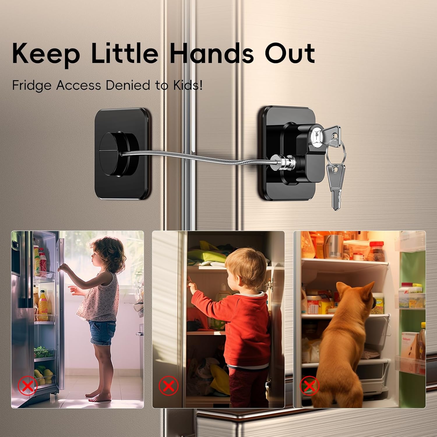 2 Pack Refrigerator Locks, Child Proof Door Fridge Locks for Kitchen Freezer, Cabinets and Drawers, Air Oven Air Fryer, Closets, Windows-No Tools Need or Drill (Patent) (2 Pack-Black Lock)