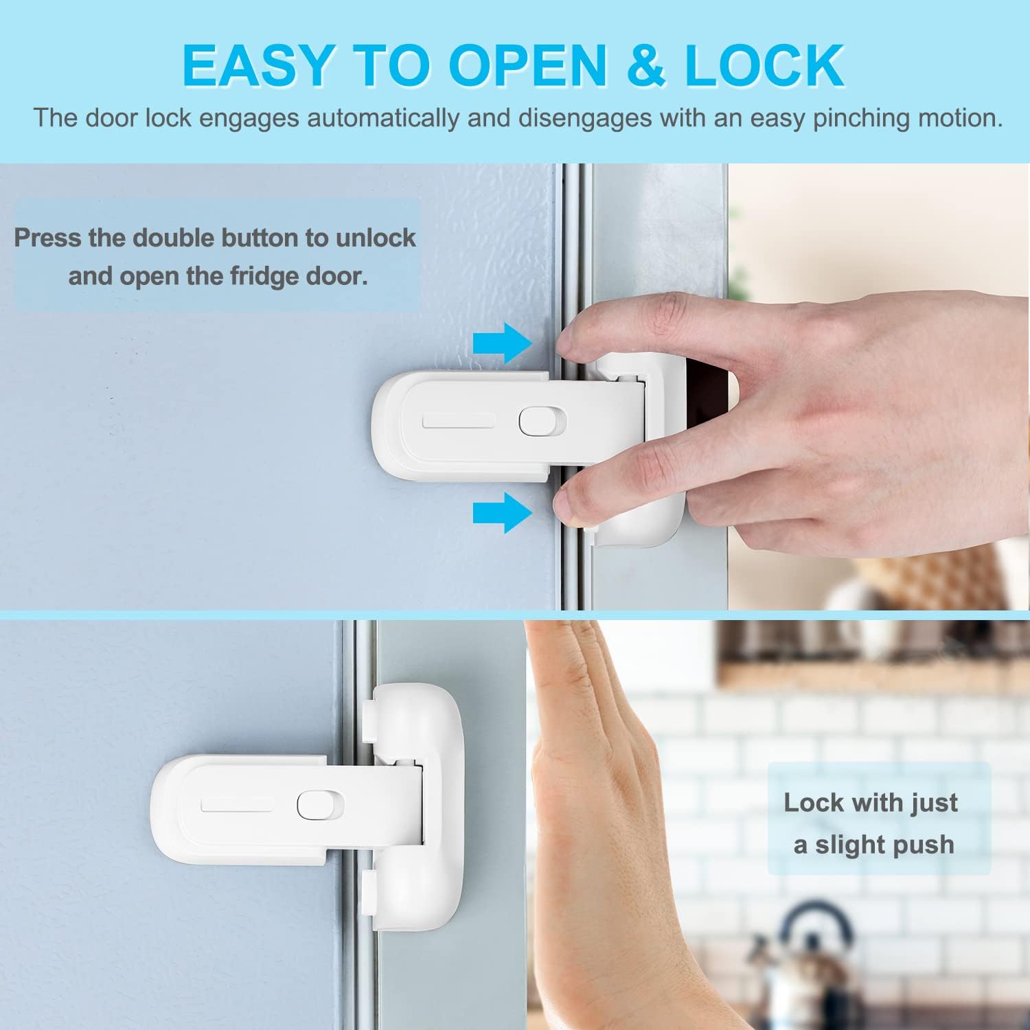 Refrigerator Fridge Freezer Door Lock for Kids, Child Proof Refrigerator Latch Lock to Keep Door Closed, No Tools Required and Easy Installation (White)