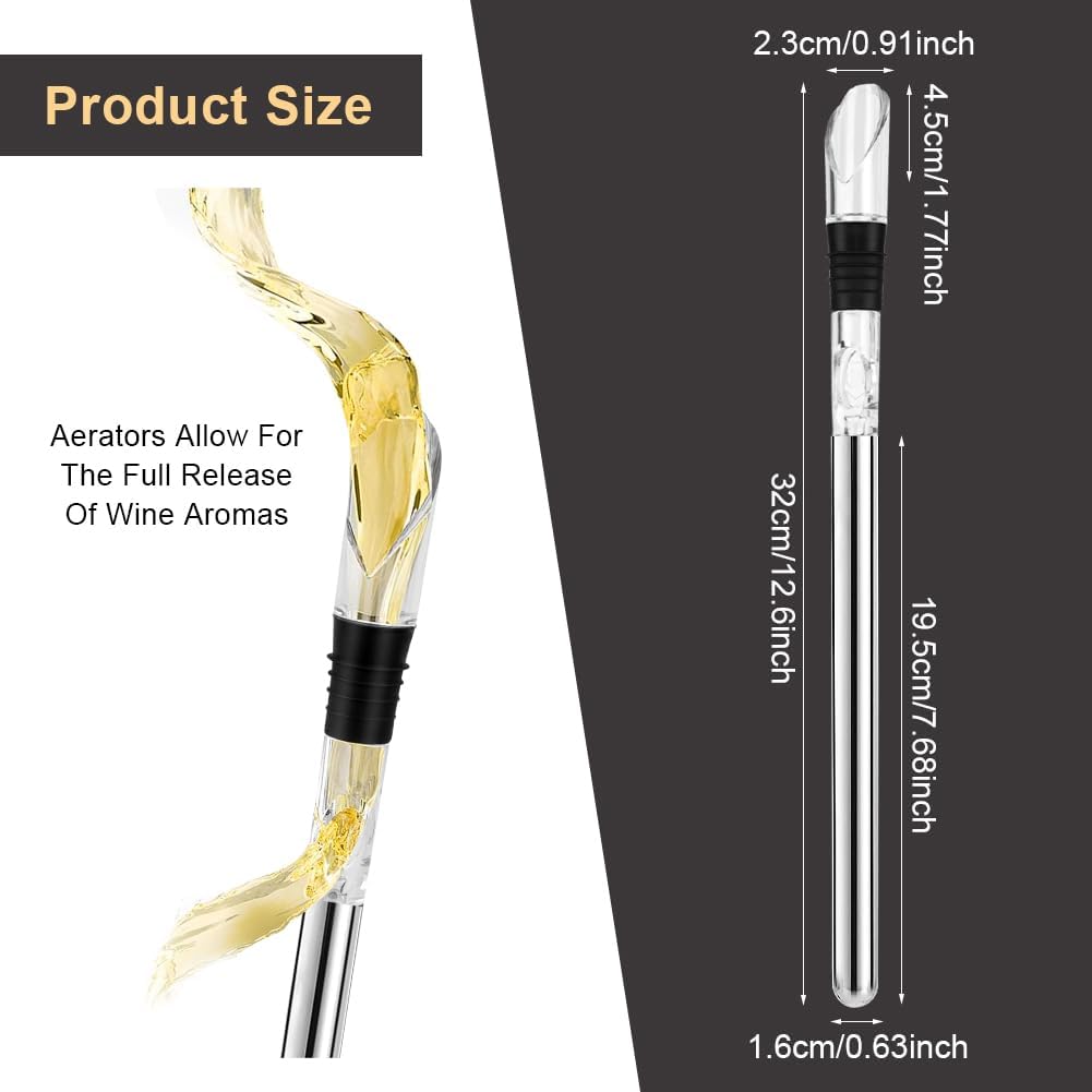 HOTUT Wine Cooler Stick Set,2pcs Wine Chiller with Stainless Steel Bottle Chiller Rod and Drip-Free Pourer,Wine Bottle Cooler Stick with Aerator Pourer,Wine Chiller Stick for for White Wine & Red Wine 2 Set