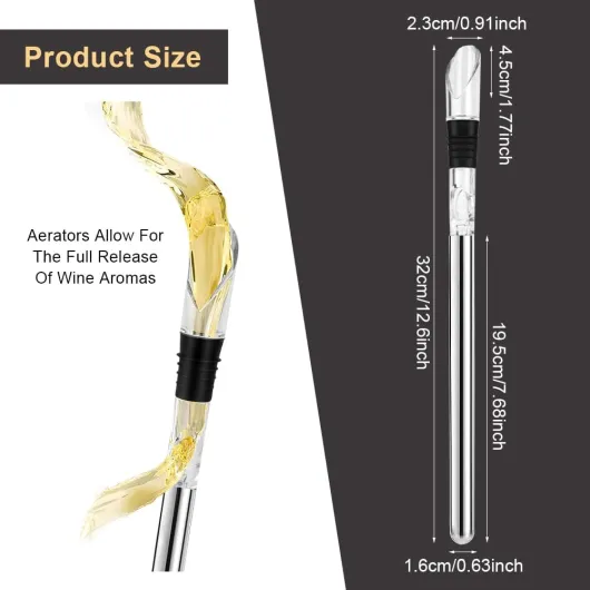 HOTUT Wine Cooler Stick Set,2pcs Wine Chiller with Stainless Steel Bottle Chiller Rod and Drip-Free Pourer,Wine Bottle Cooler Stick with Aerator Pourer,Wine Chiller Stick for for White Wine & Red Wine 2 Set