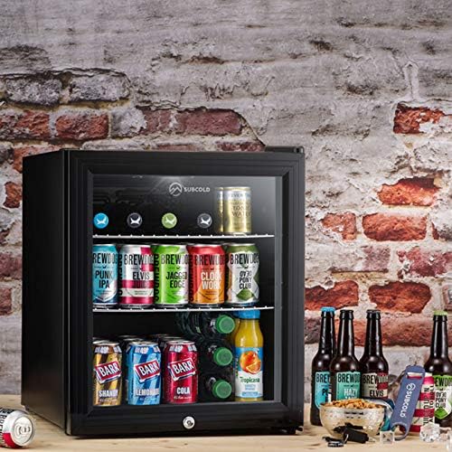 Subcold Super50 LED – Mini Fridge Black - 50L Beer, Wine & Drinks Fridge - LED Light + Lock & Key - Energy Efficient (Black)