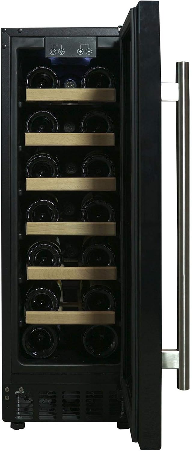 WC30BL Undercounter Wine Cooler Fridge, 59L 19 Bottle Capacity, LED Light, Black Wine Cooler - Black - 19 Bottle
