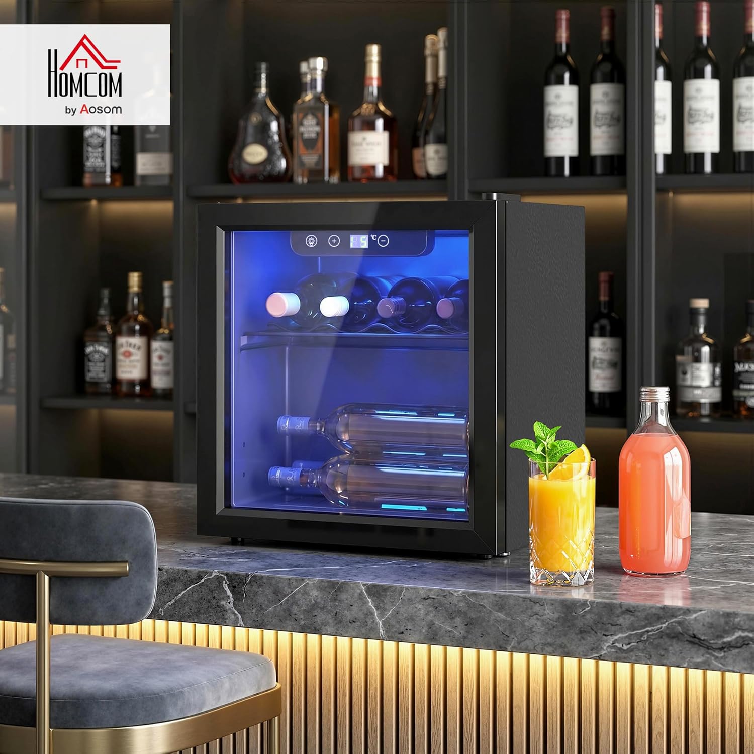 Table-Top Wine Cooler, 36 Litre Capacity, 4-16°C Drinks Wine Fridge with Glass Door, LED Light, Button Control, Single-Zone, (12 Bottle)